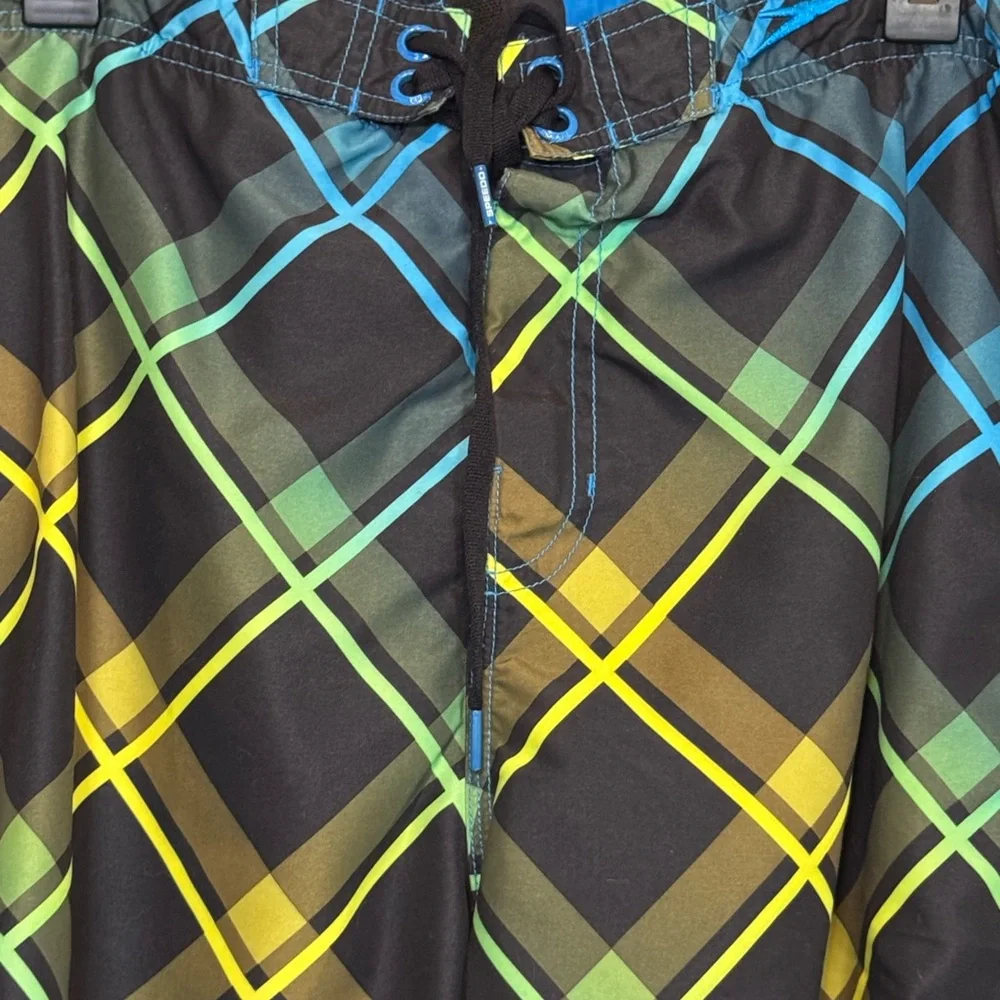G-45 Men’s Speedo Black‎ Blue & Yellow Lined Summer Board Shorts Size XL